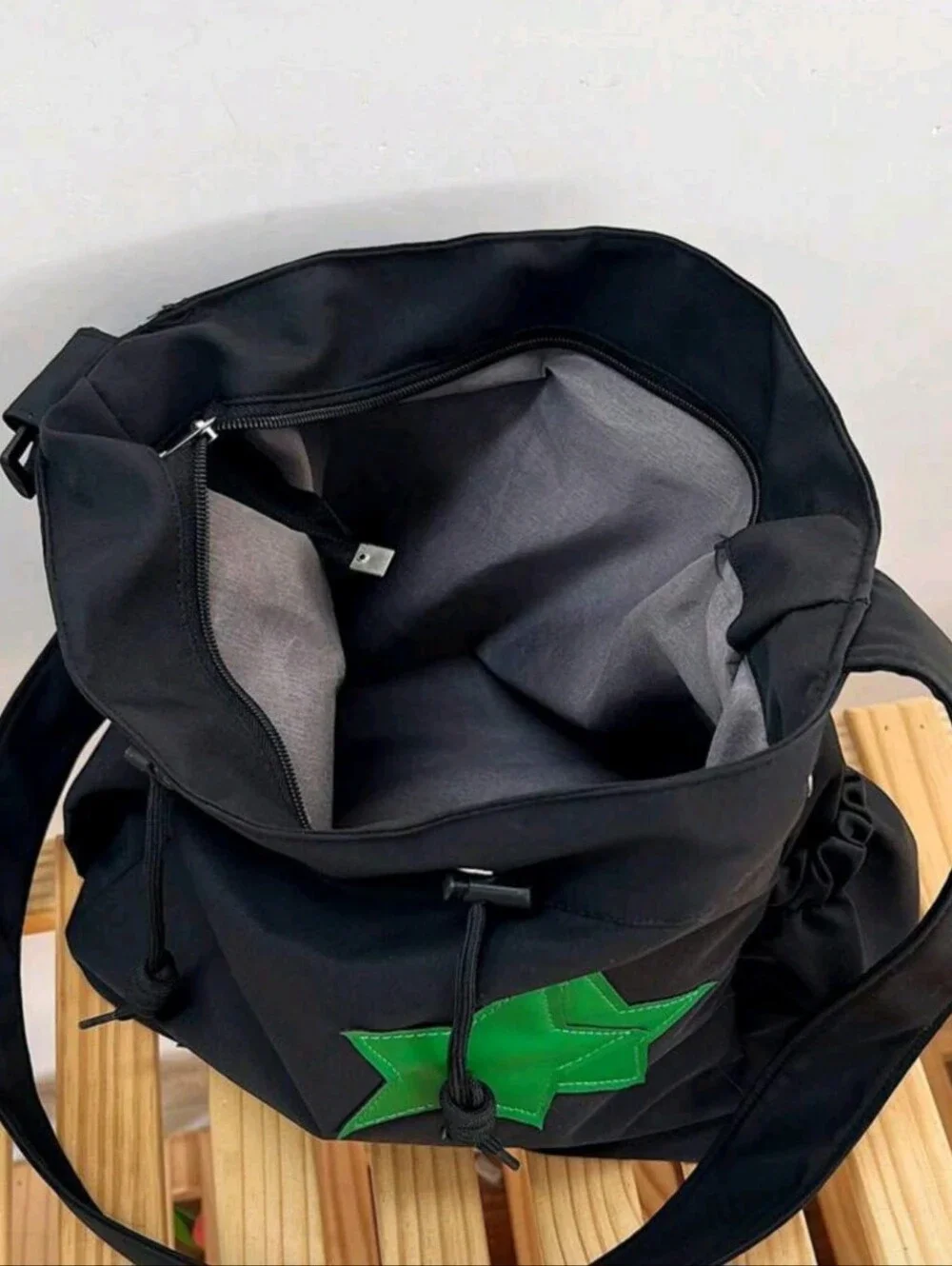 Stylish Black and Green Women's Bag With Stars Decor. New Spring/ Summer Plain